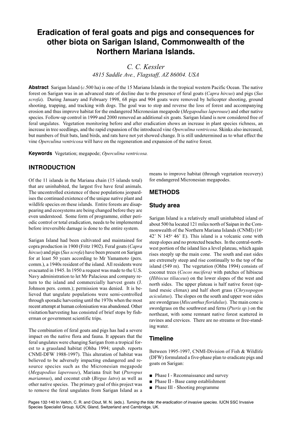 Eradication of Feral Goats and Pigs and Consequences for Other Biota on Sarigan Island, Commonwealth of the Northern Mariana Islands