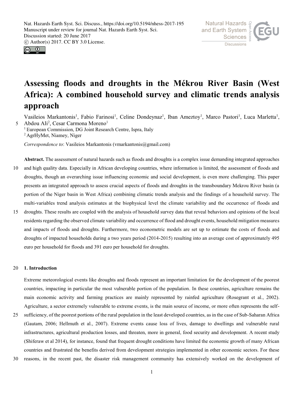 Assessing Floods and Droughts in the Mékrou River Basin (West Africa): A