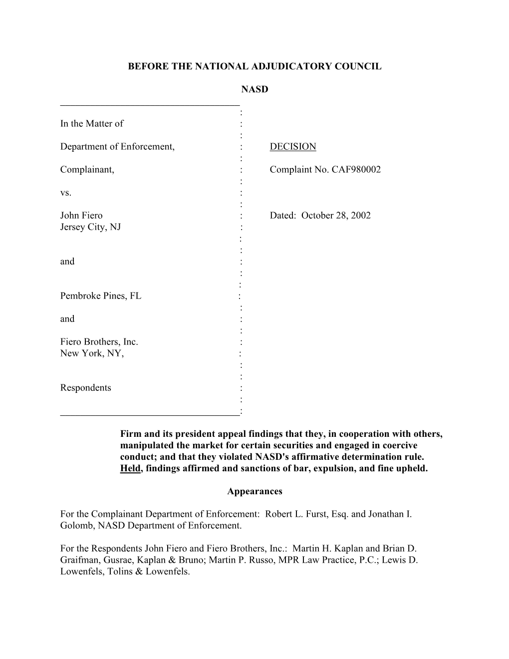 Carlson Order Denying Motion for Subpoena