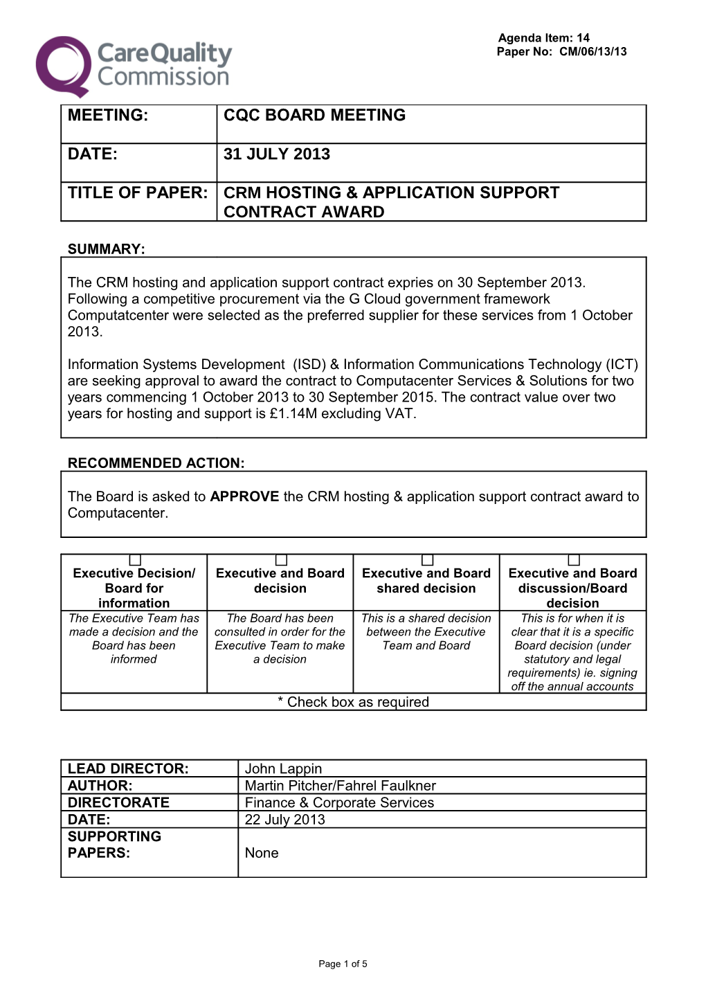 2.1 the Following Summary Notes Outline the Procurement Process