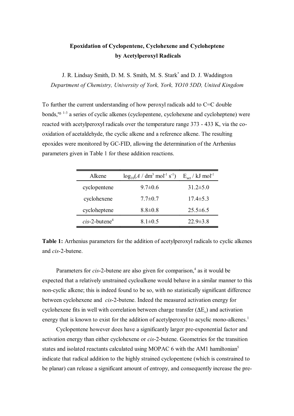 Epoxidation of Cyclopentene, Cyclohexene and Cycloheptene by Acetylperoxyl Radicals