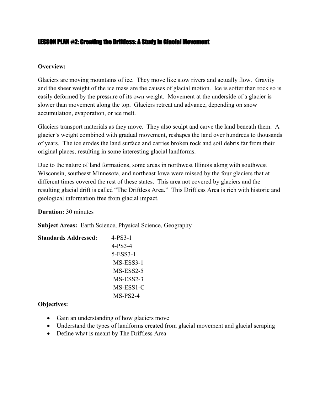 LESSON PLAN #2: Creating the Driftless: a Study in Glacial Movement