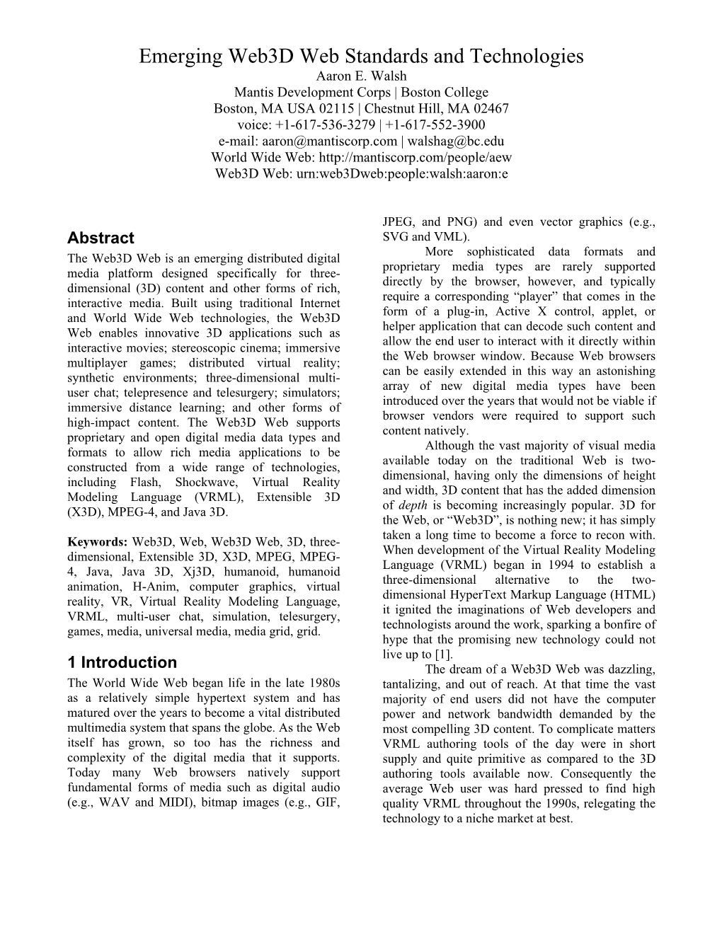 Emerging Web3d Web Standards and Technologies Aaron E