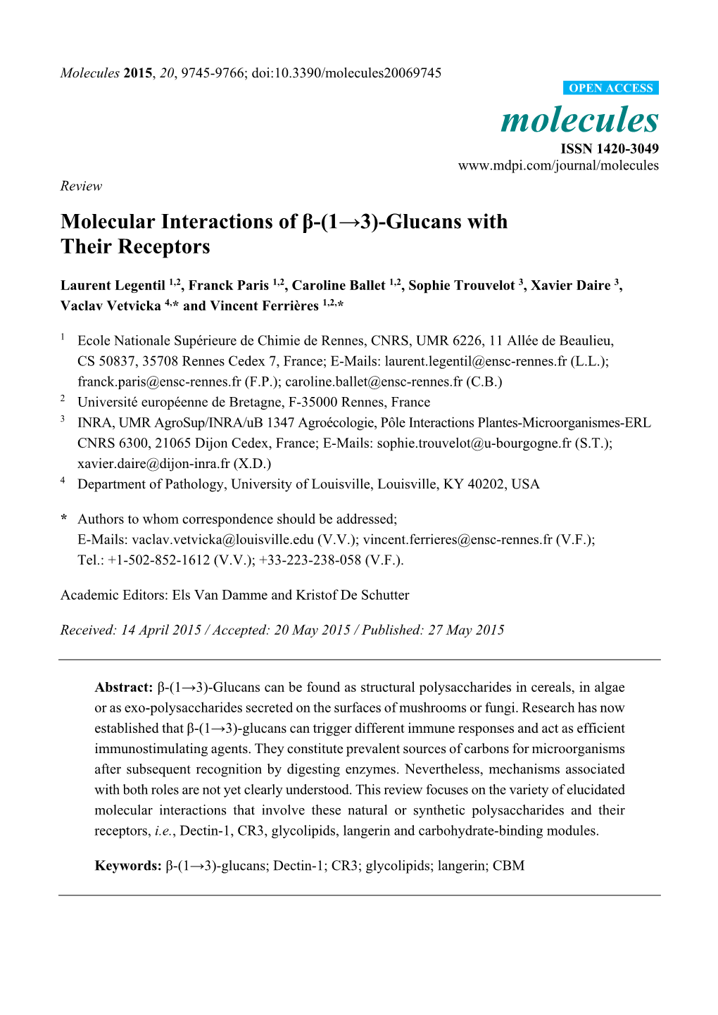 Molecular Interactions of Β-(1→3)-Glucans with Their Receptors