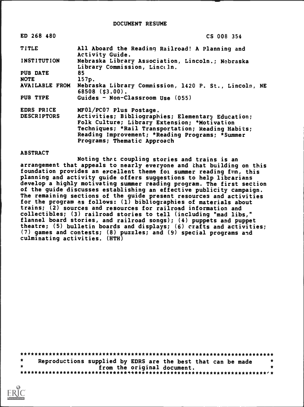 DOCUMENT RESUME ED 268 480 CS 008 354 TITLE All Aboard The