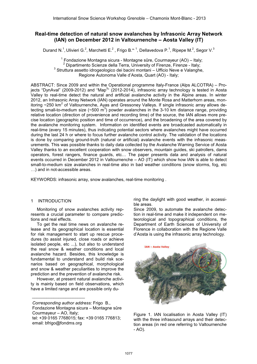 Real-Time Detection of Natural Snow Avalanches by Infrasonic Array Network (IAN) on December 2012 in Valtournenche – Aosta Valley (IT)