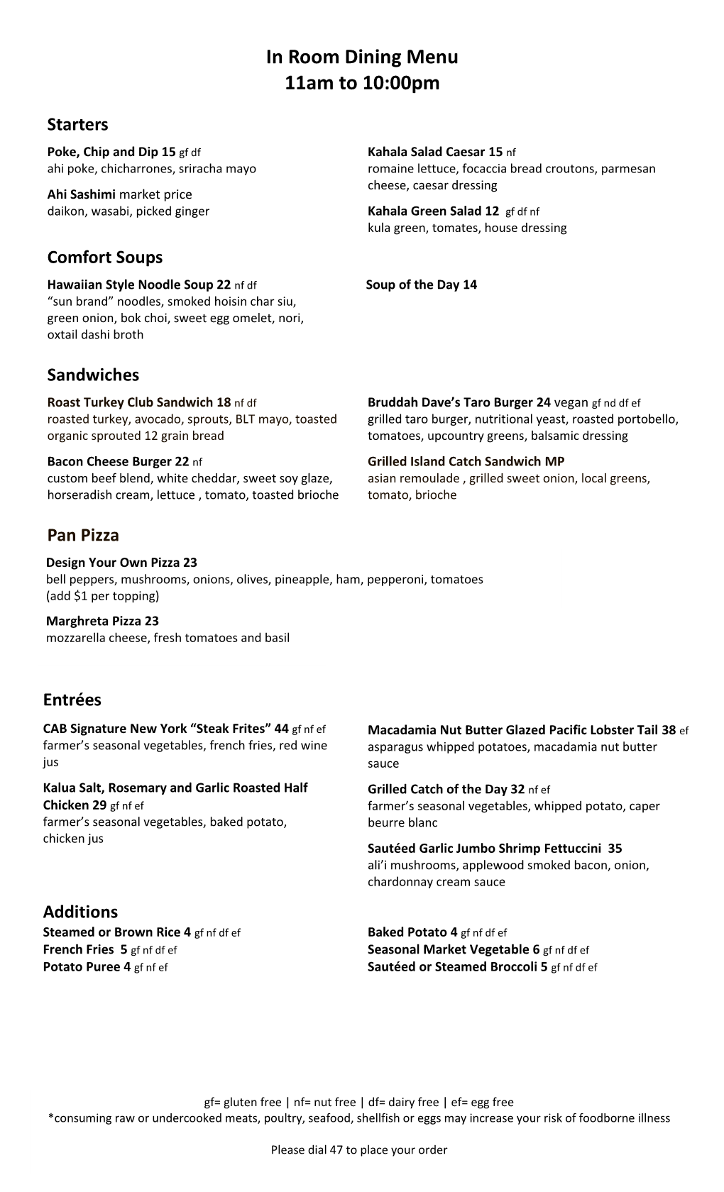 Plumeria Beach House 2016 Autumn Menu