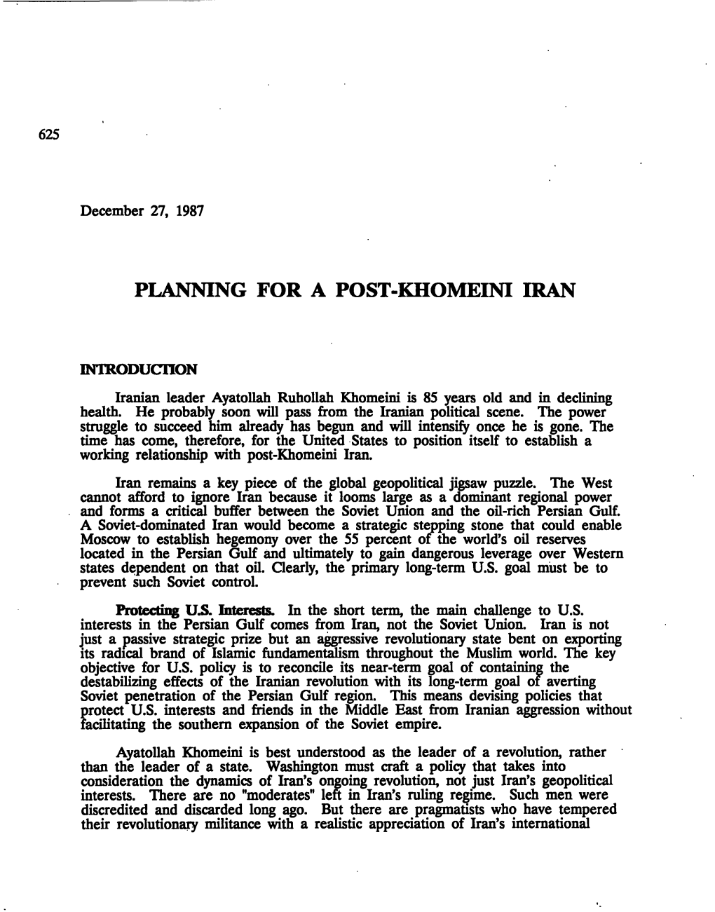 Planning for a Post-Khomeini Iran