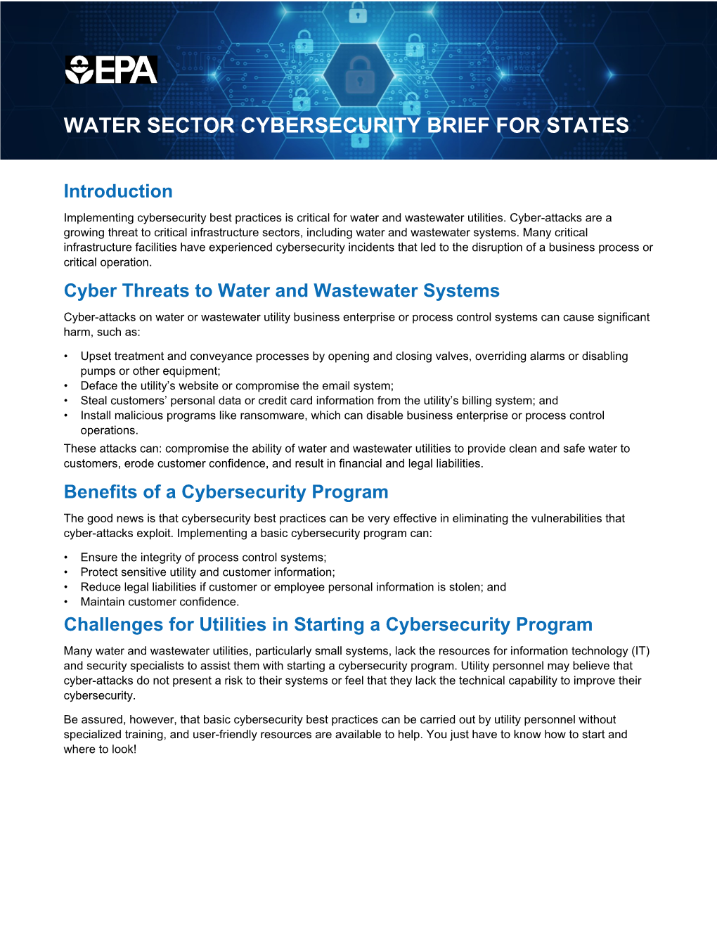 Water Sector Cybersecurity Brief for States