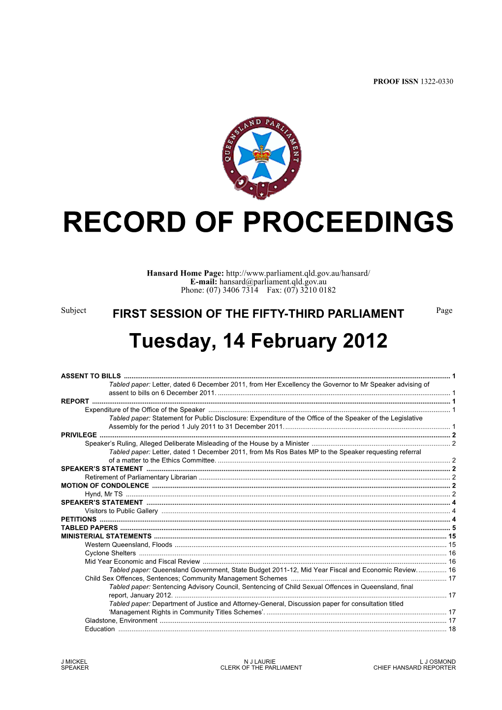 Record of Proceedings