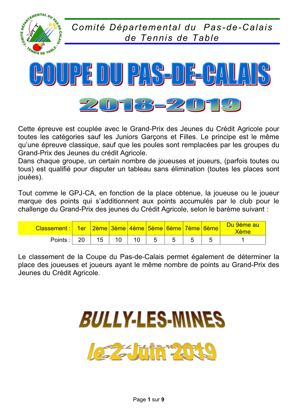 Comité Départemental Du Pas-De-Calais De Tennis De Table