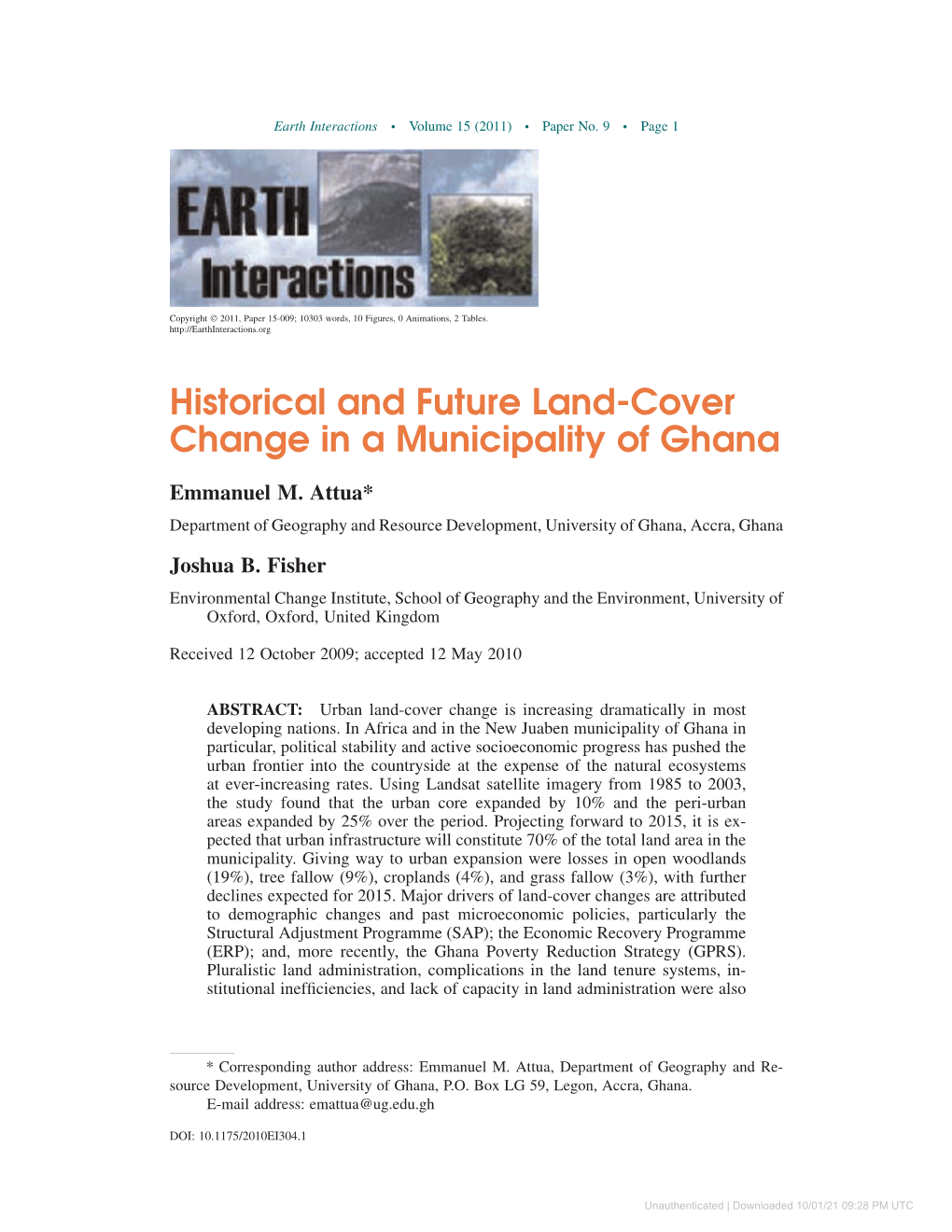 Downloaded 10/01/21 09:28 PM UTC Earth Interactions D Volume 15 (2011) D Paper No