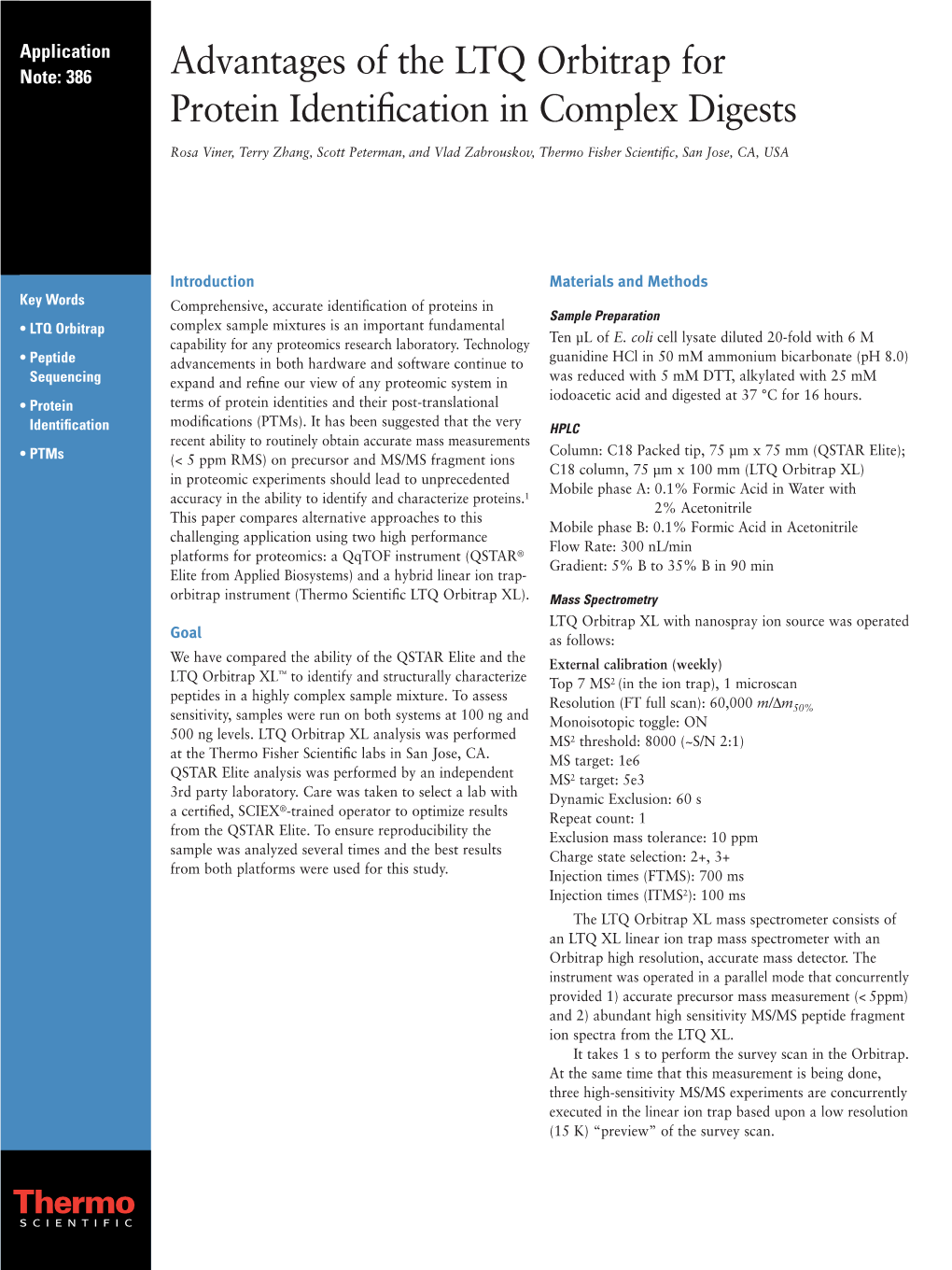 Advantages of the LTQ Orbitrap for Protein Identification in Complex Digests