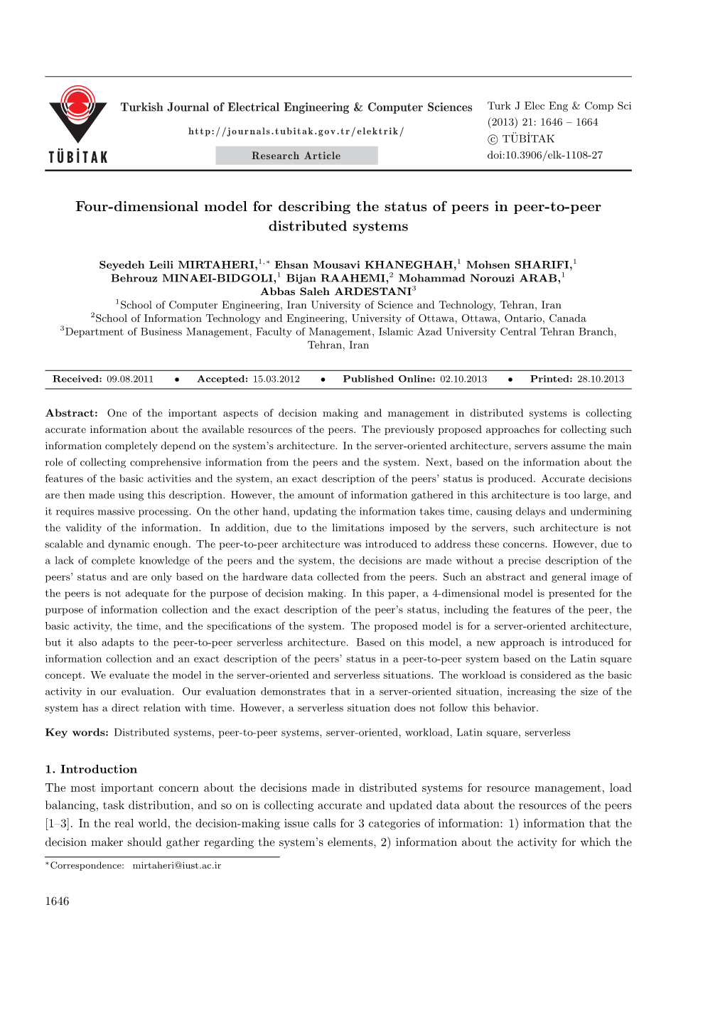 Four-Dimensional Model for Describing the Status of Peers in Peer-To-Peer Distributed Systems