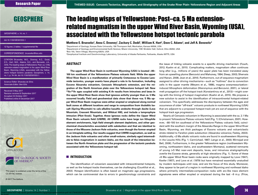 Related Magmatism in the Upper Wind River Basin, Wyoming (USA), GEOSPHERE; V