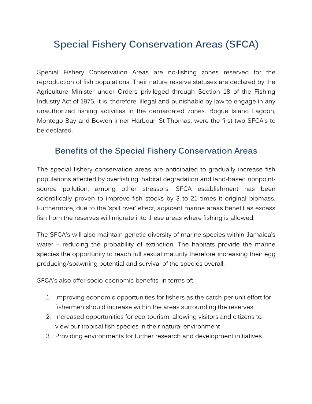 Special Fishery Conservation Areas (SFCA)