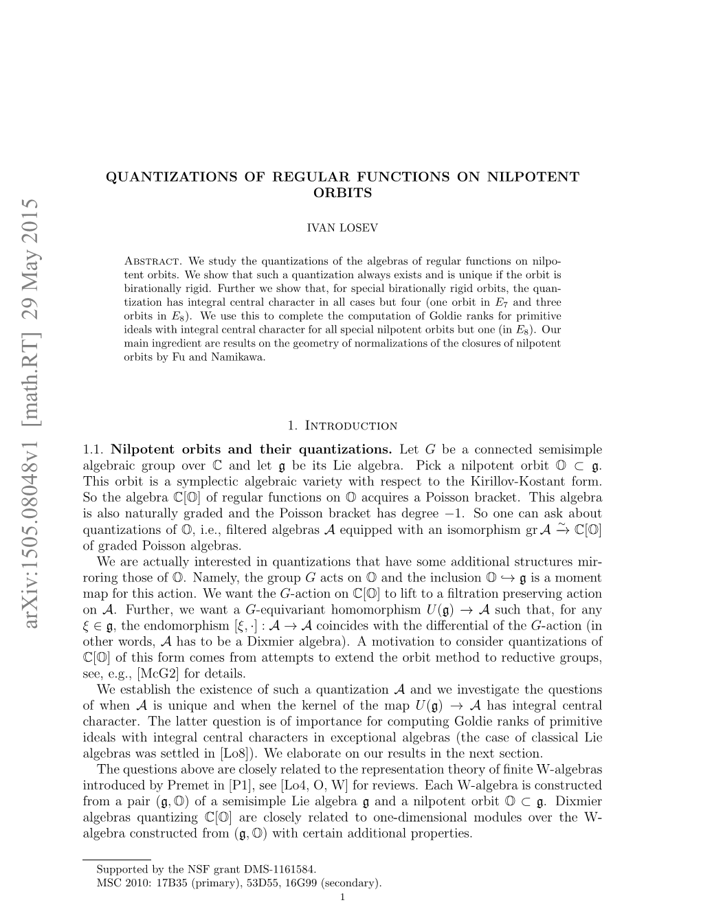 Quantizations of Regular Functions on Nilpotent Orbits 3