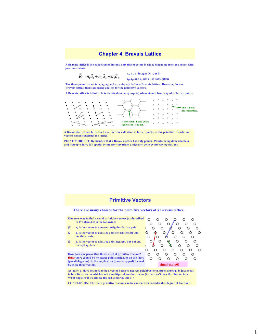 Chapter 4, Bravais Lattice Primitive Vectors