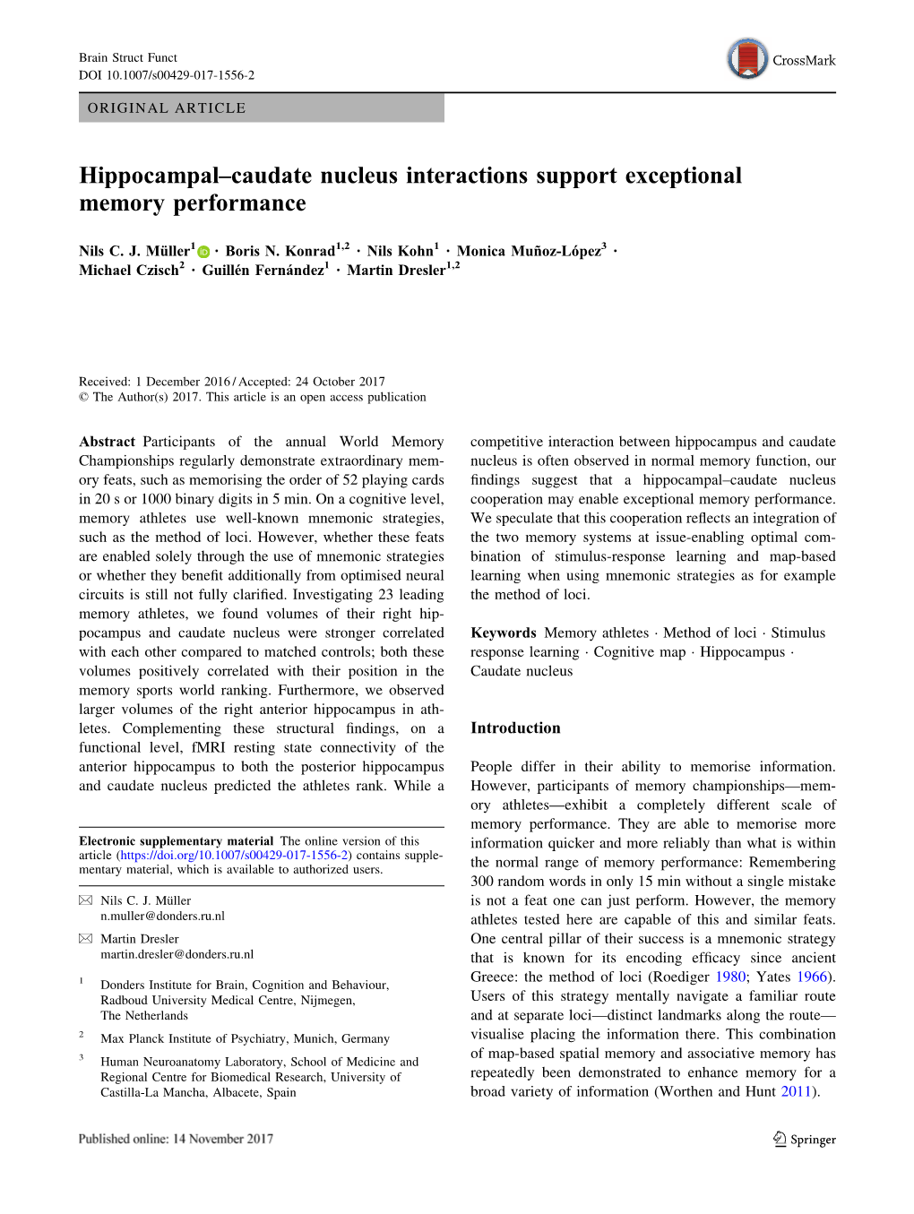 Hippocampal–Caudate Nucleus Interactions Support Exceptional Memory Performance