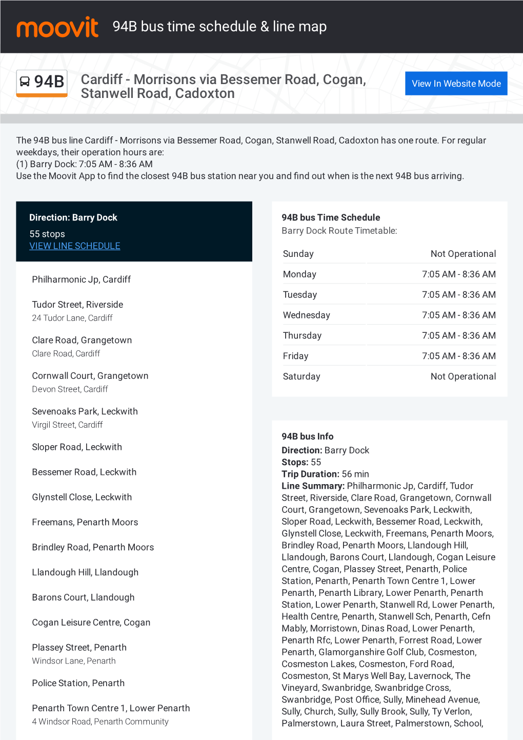 94B Bus Time Schedule & Line Route