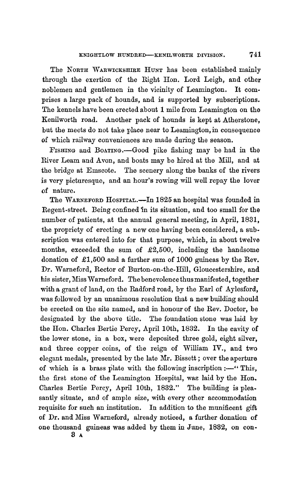 KNIGH'ilow HUNDRED KENILWORTH DIVISION. 741 the NORTH WARWICKSHIRE HUNT Has Been Established Mainly Through the Exertion Of