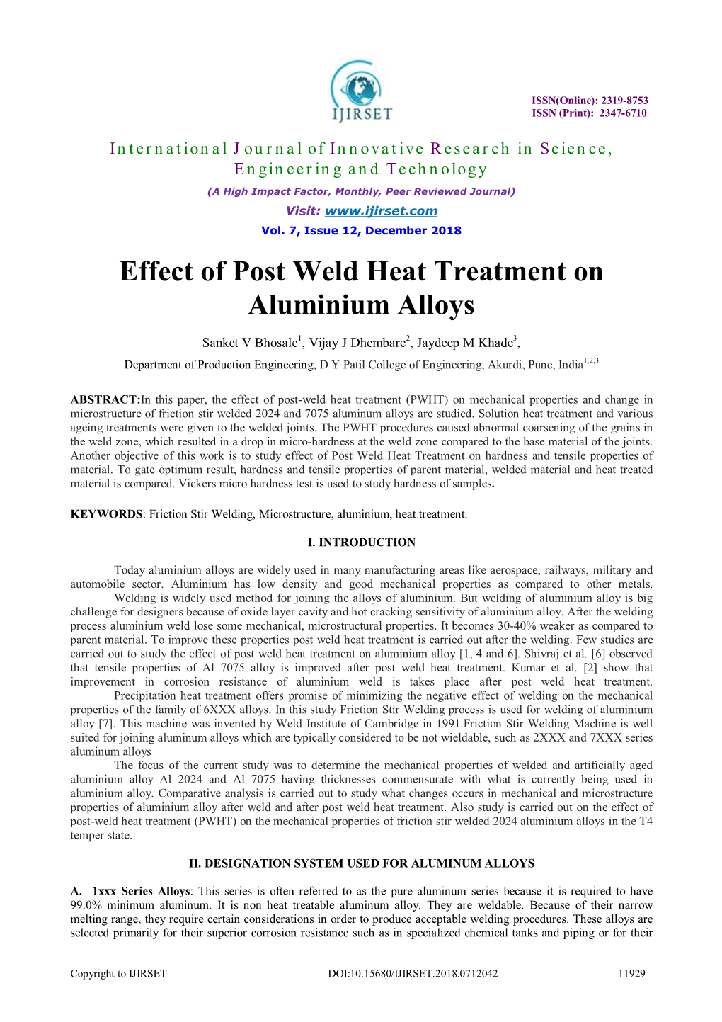 Effect of Post Weld Heat Treatment on Aluminium Alloys
