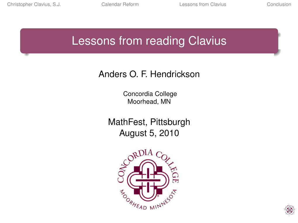 Lessons from Reading Clavius