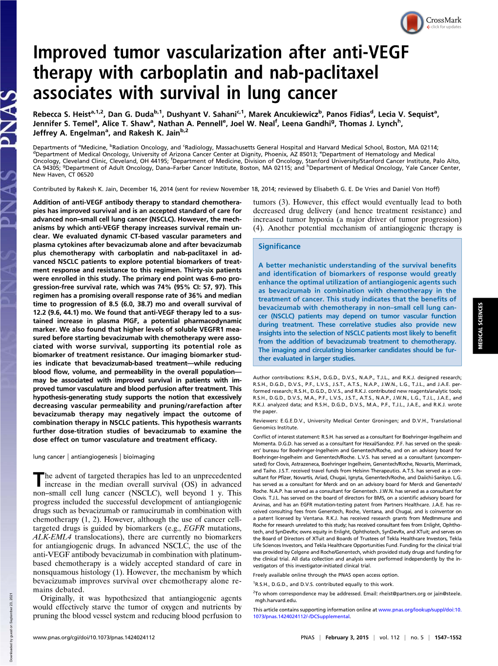 Improved Tumor Vascularization After Anti-VEGF Therapy with Carboplatin and Nab-Paclitaxel Associates with Survival in Lung Cancer