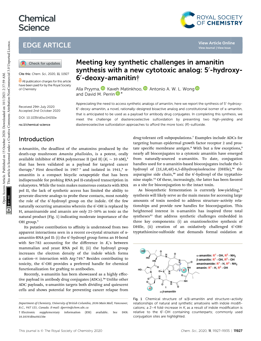 Meeting Key Synthetic Challenges in Amanitin Synthesis with a New Cytotoxic Analog: 50-Hydroxy- Cite This: Chem