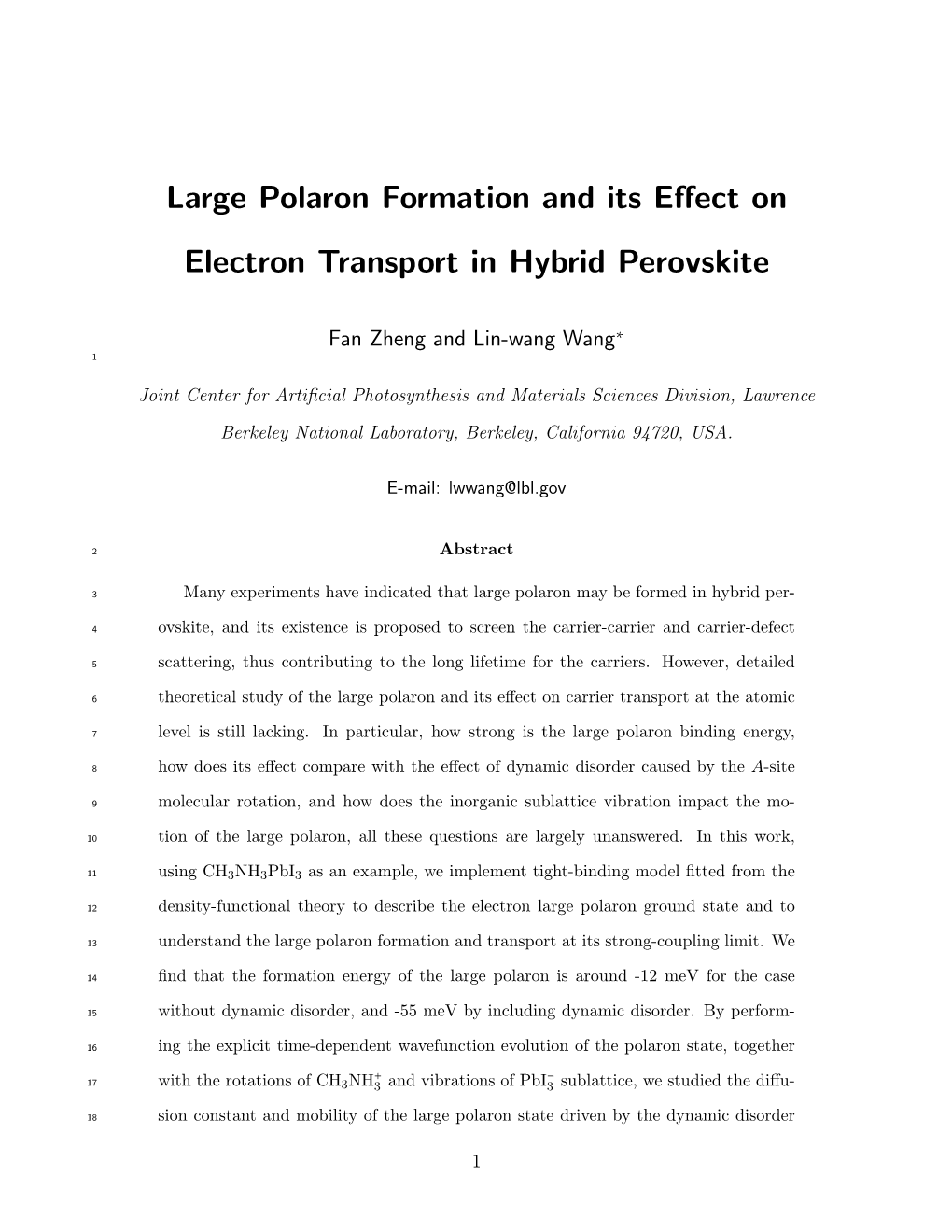 Large Polaron Formation and Its Effect on Electron Transport in Hybrid