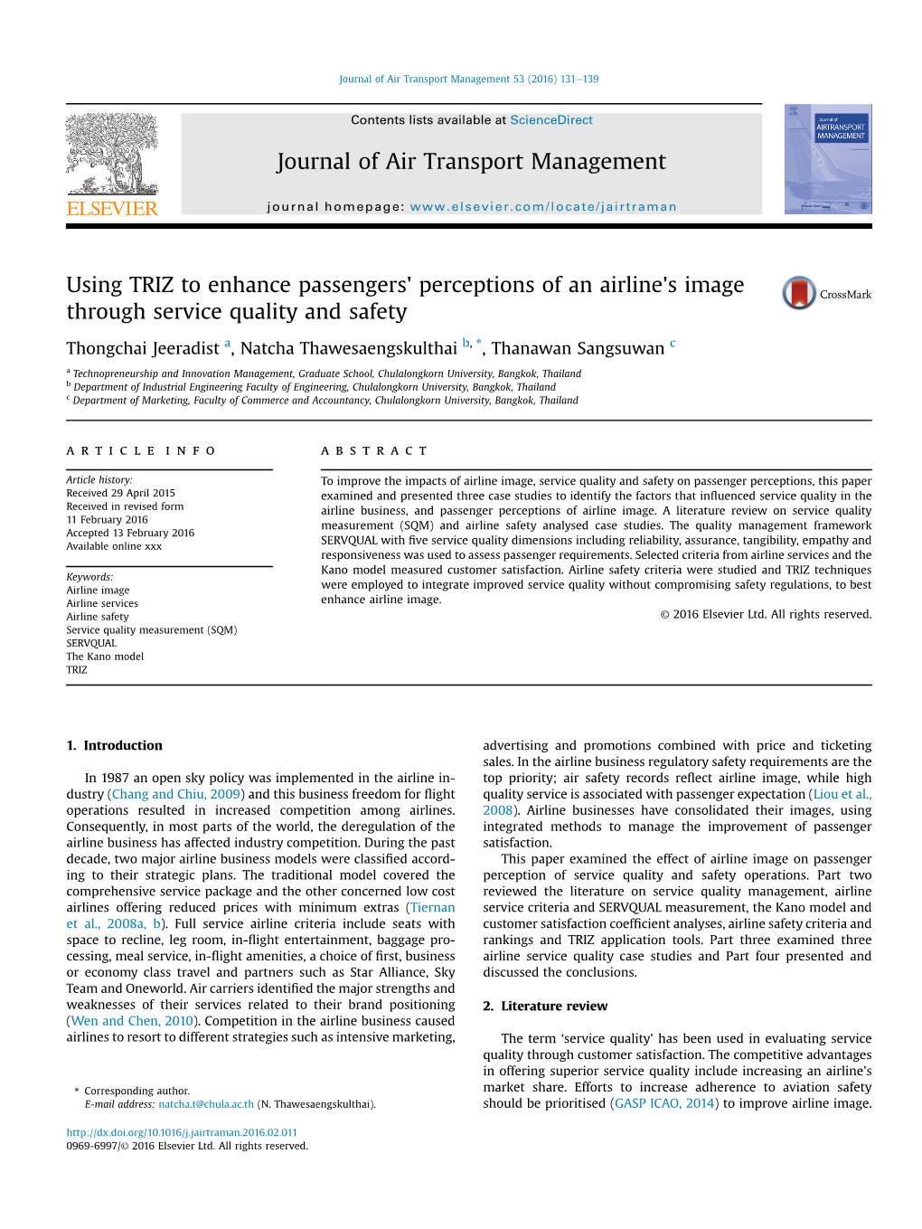 Using TRIZ to Enhance Passengers' Perceptions of an Airline's Image Through Service Quality and Safety