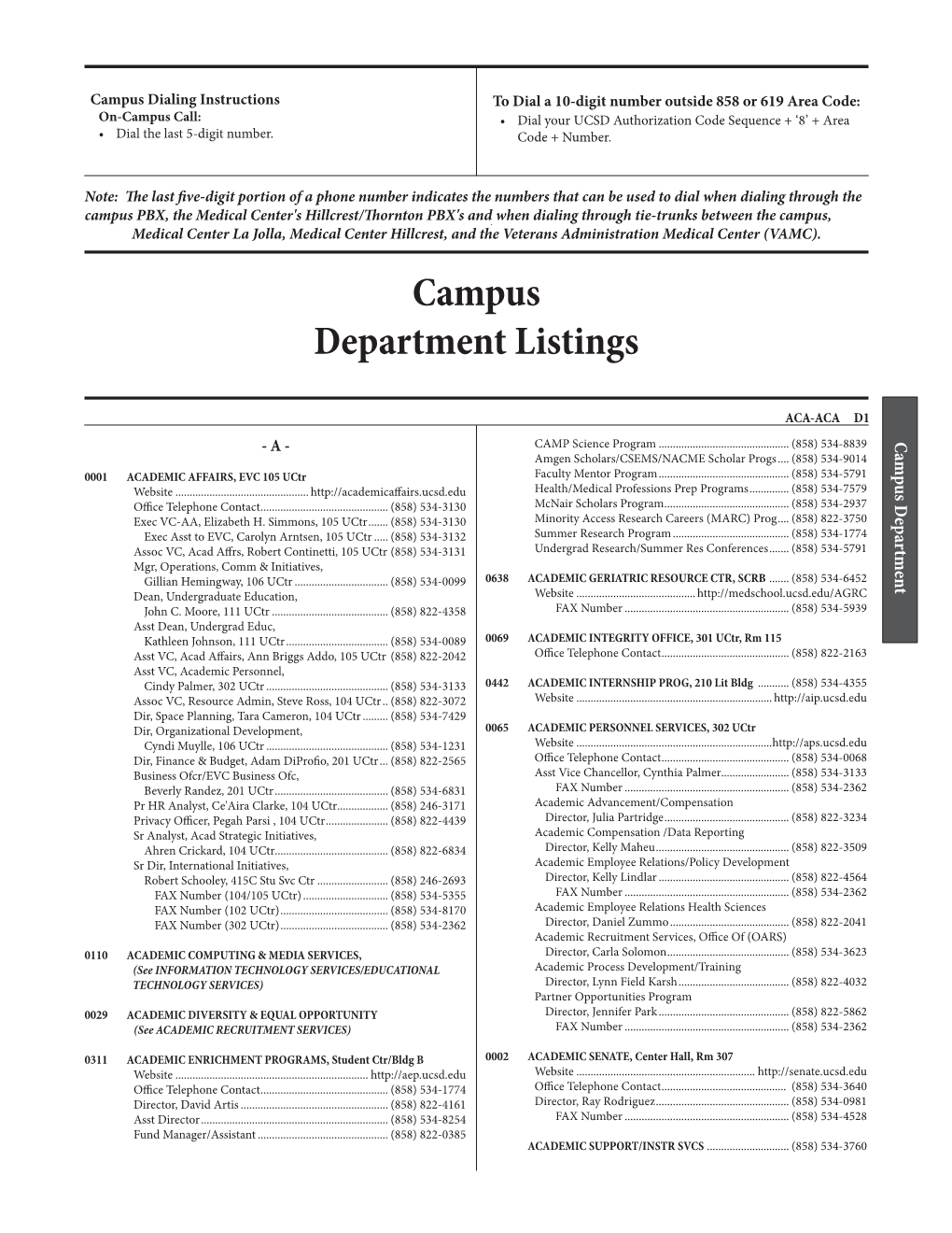 Campus Department Listings