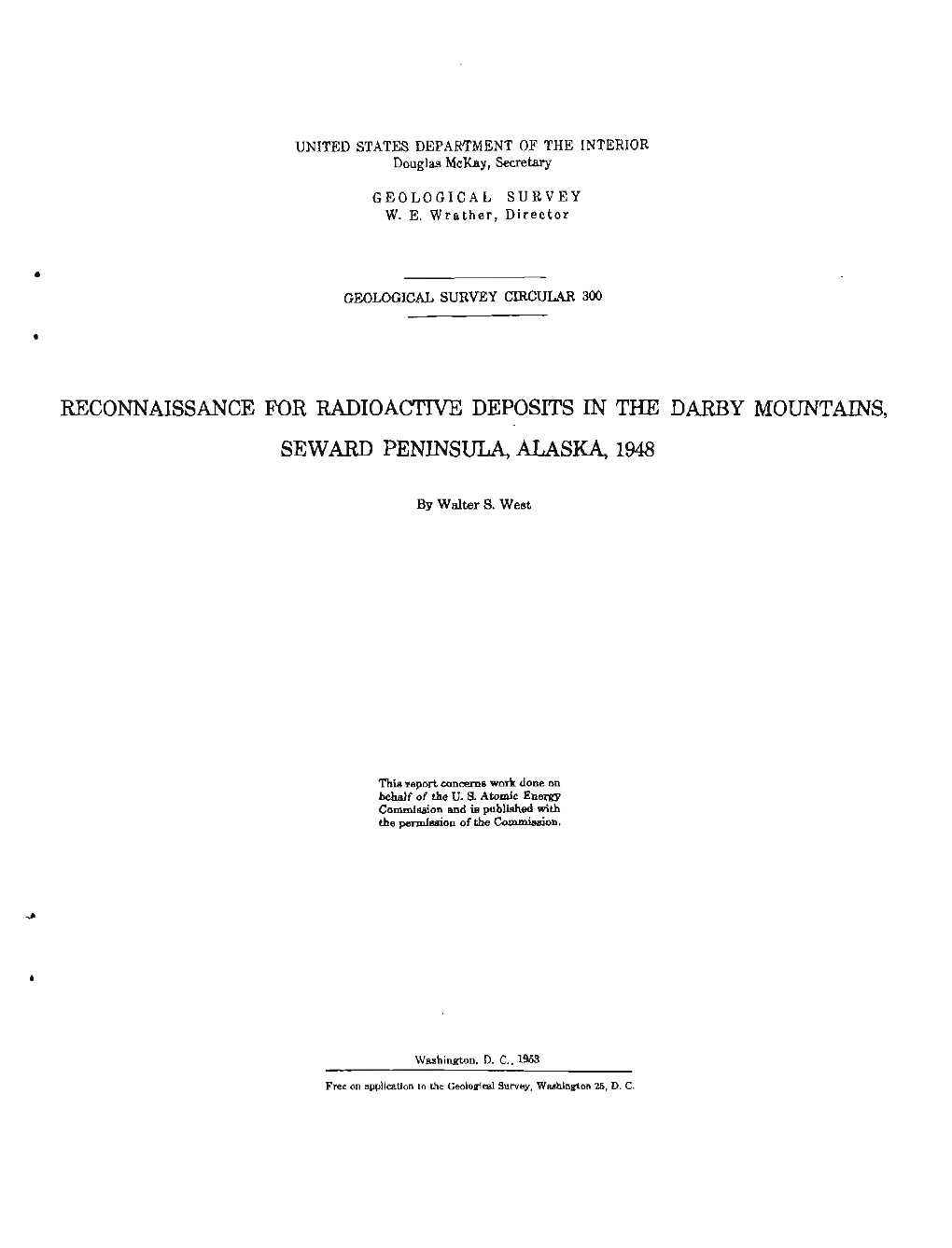 Reconnaissance for Radioactive Deposits in the Darby Mountains, Seward Peninsula, Alaska, 1948
