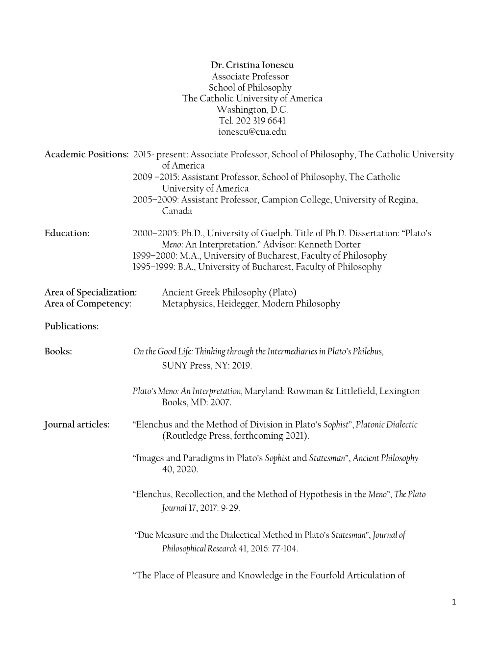 Dr. Ionescu's CV