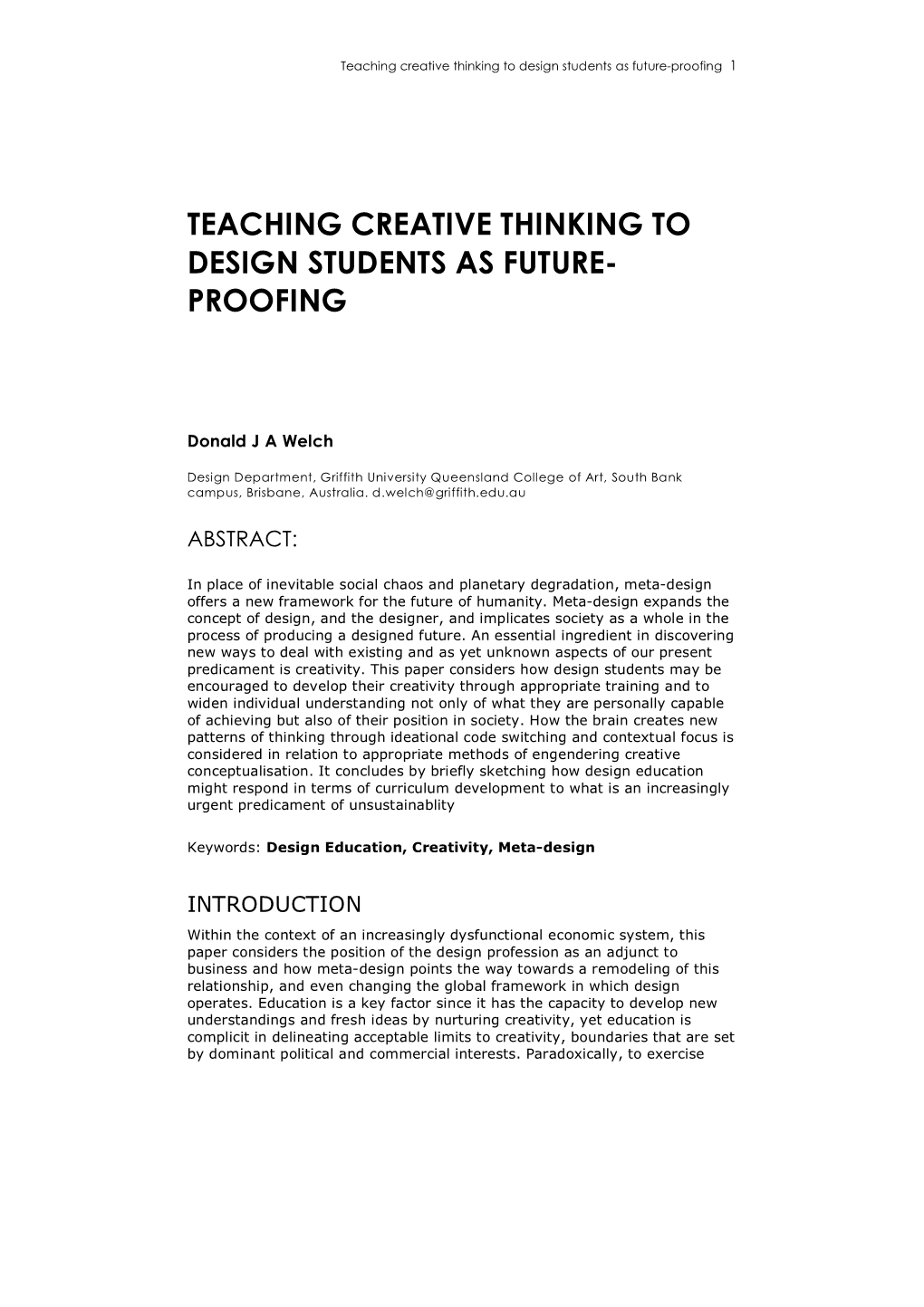 Teaching Creative Thinking to Design Students As Future-Proofing 1