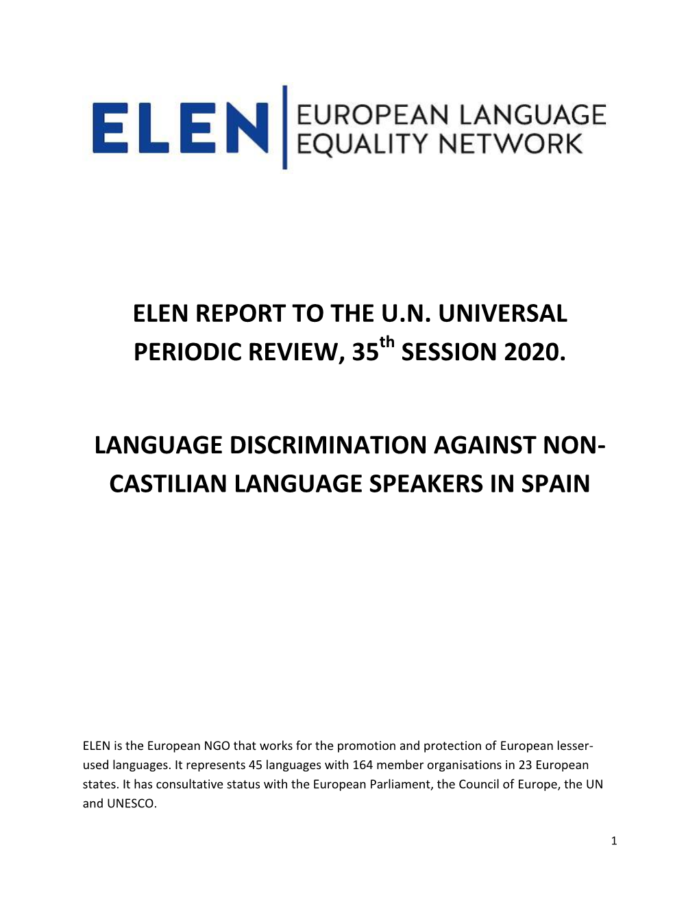 UN UPR 2020 ELEN Report on Spain