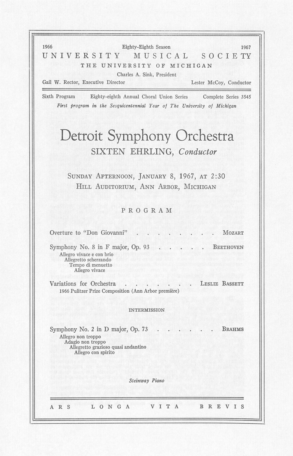 Detroit Symphony Orchestra SIXTEN EHRLING, Conductor