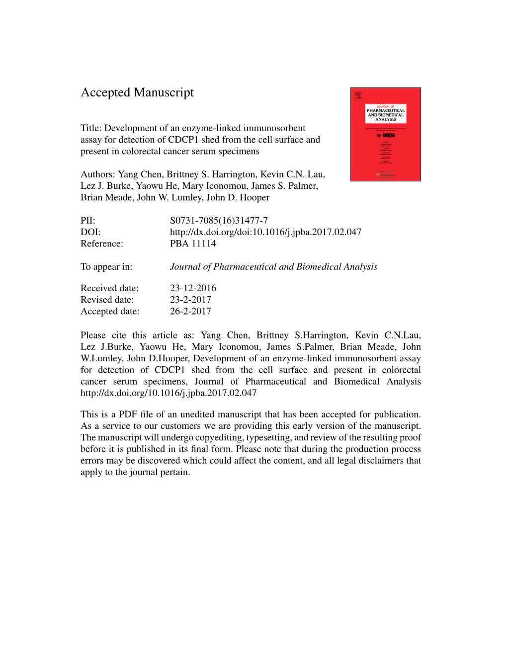 Development of an Enzyme-Linked Immunosorbent Assay for Detection of CDCP1 Shed from the Cell Surface and Present in Colorectal Cancer Serum Specimens