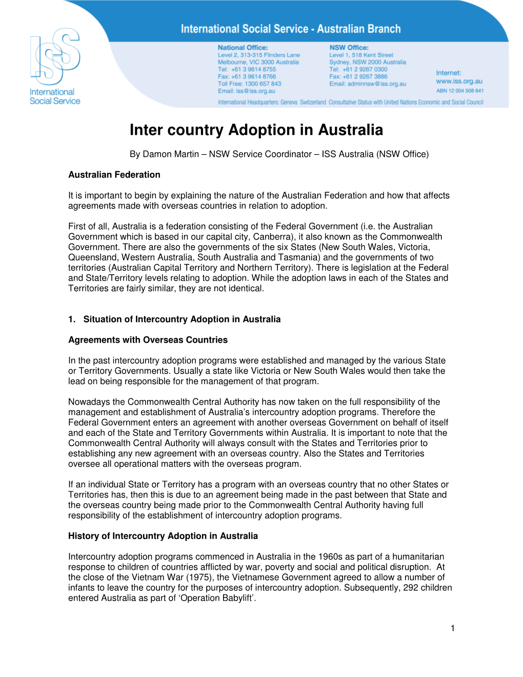 Intercountry Adoption in Australia