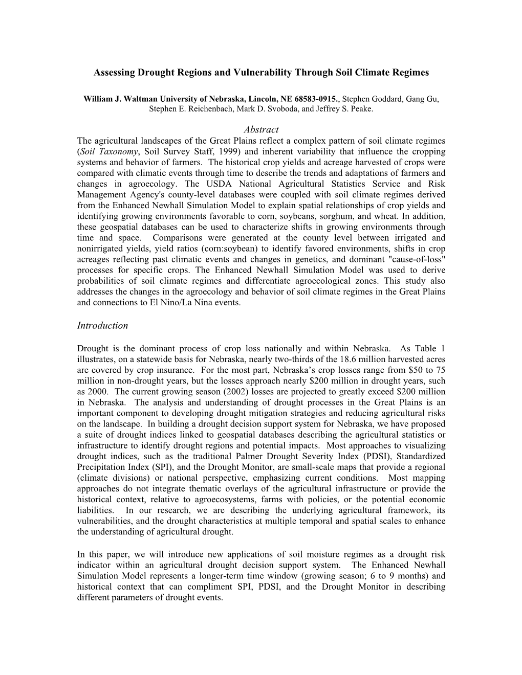 Assessing Drought Regions and Vulnerability Through Soil Climate Regimes