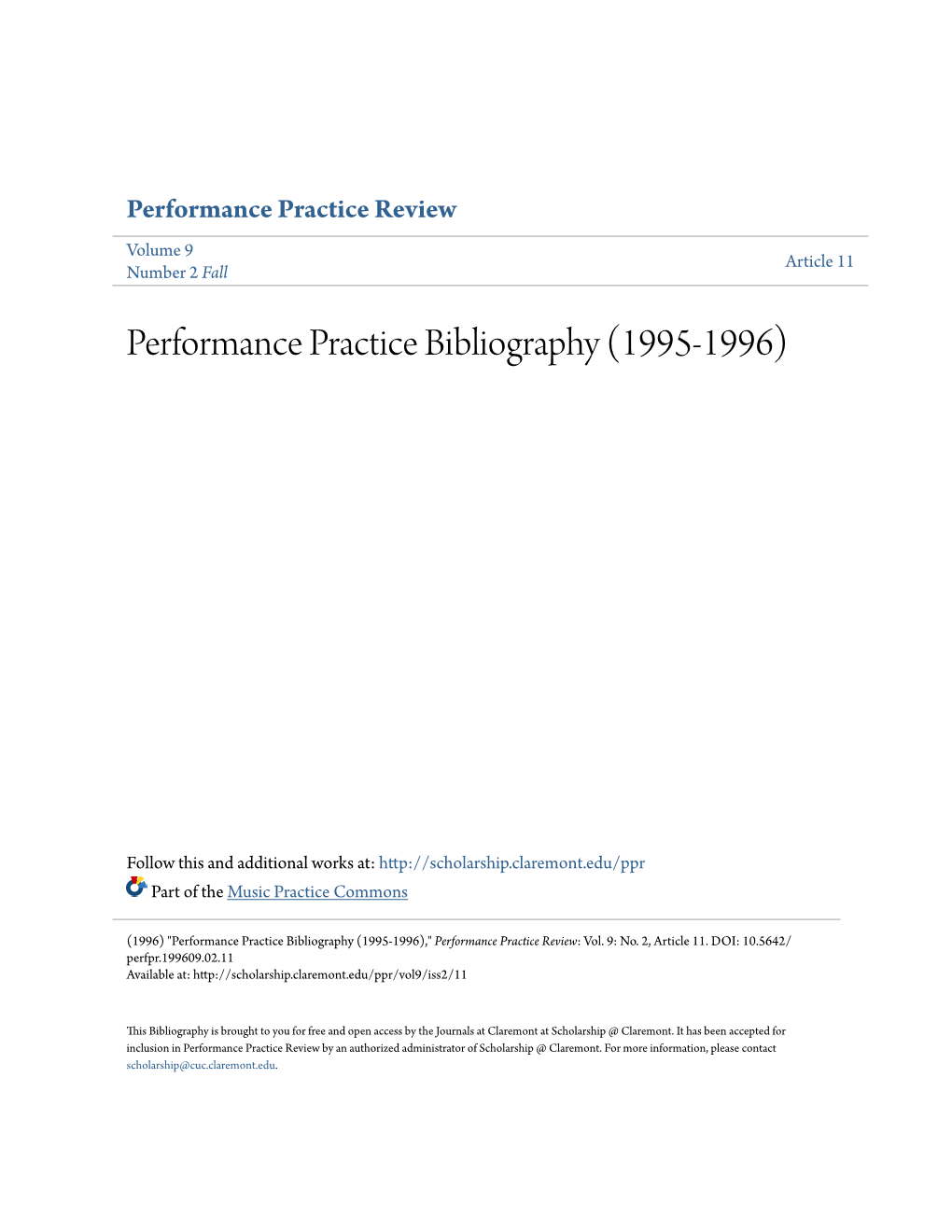 Performance Practice Bibliography (1995-1996)