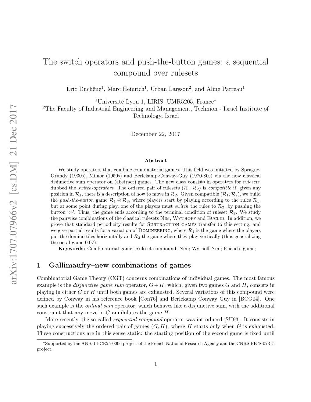 The Switch Operators and Push-The-Button Games: a Sequential Compound Over Rulesets