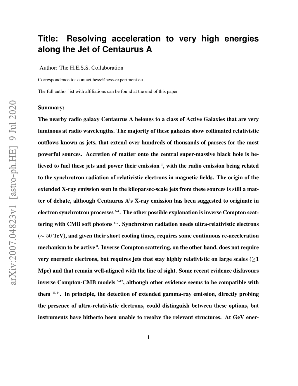 Arxiv:2007.04823V1 [Astro-Ph.HE] 9 Jul 2020 Inverse Compton-CMB Models , Although Other Evidence Seems to Be Compatible With