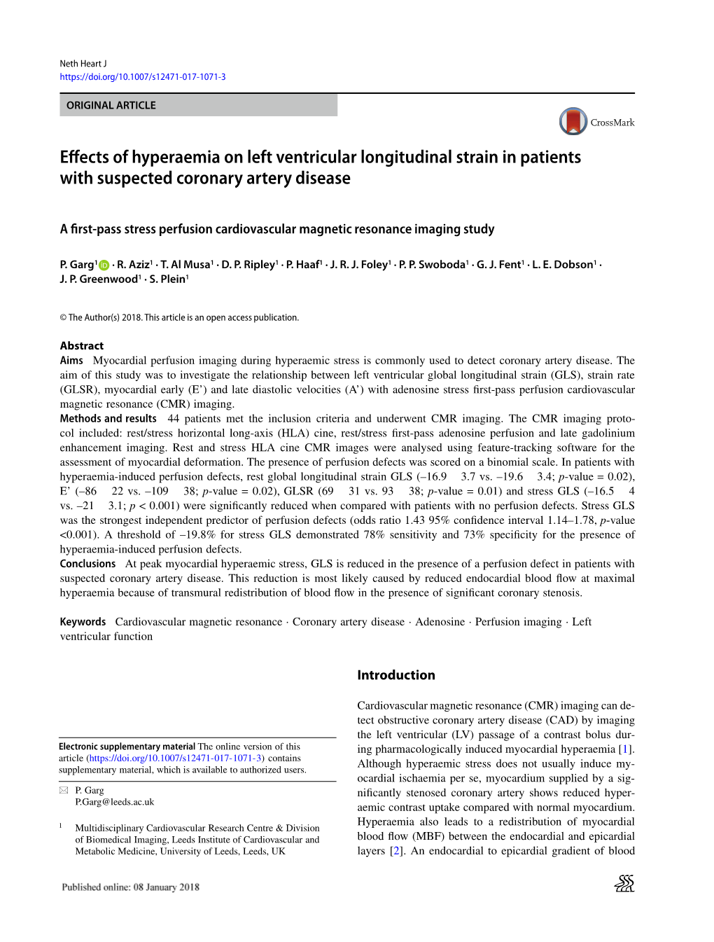 Effects of Hyperaemia on Left Ventricular Longitudinal Strain In