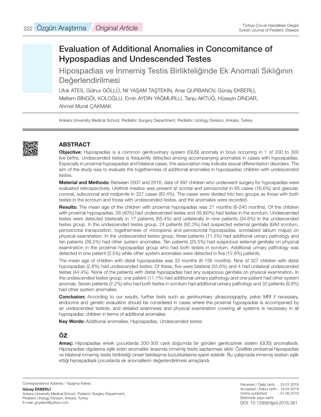 Evaluation of Additional Anomalies in Concomitance of Hypospadias And