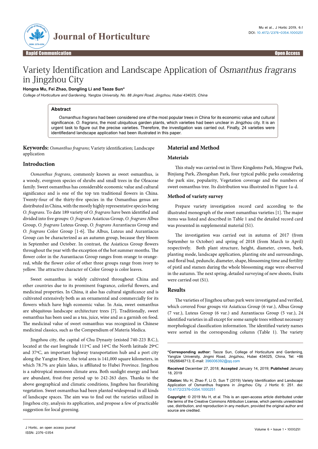 Variety Identification and Landscape Application of Osmanthus Fragrans