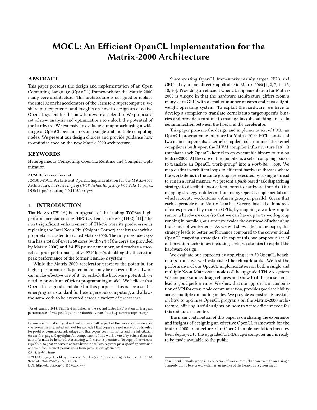 MOCL: an Efficient Opencl Implementation for the Matrix-2000