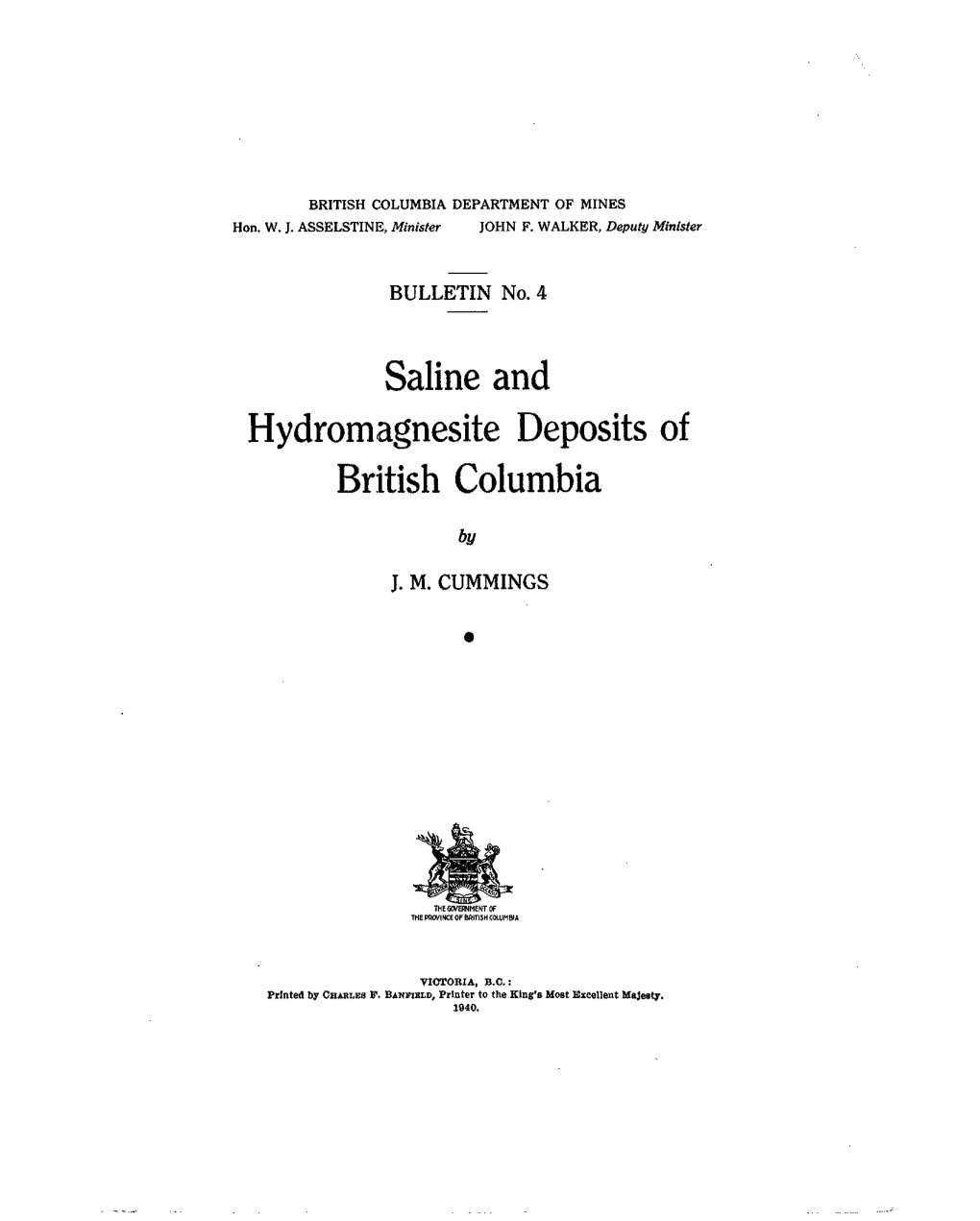 Saline and Hydromagnesite Depos 'Its O British Columbia
