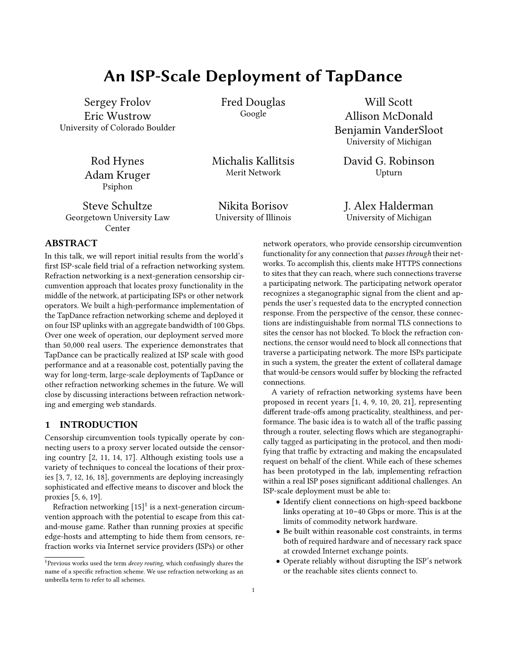 An ISP-Scale Deployment of Tapdance