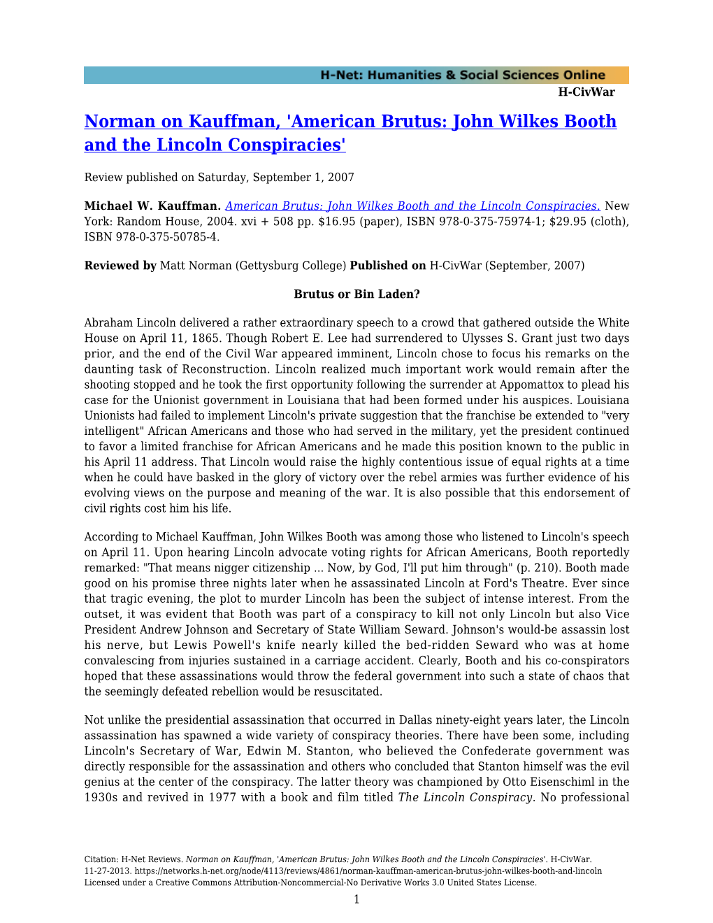 American Brutus: John Wilkes Booth and the Lincoln Conspiracies'